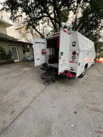 Magnet Plumbing service vehicle on-site for Sewer Line Repair in Marlin